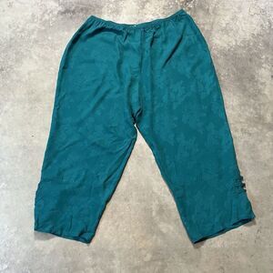Citron Santa Monica Pants Womens 3X Green Silk Wide‎ Leg Pull On Elastic Waist